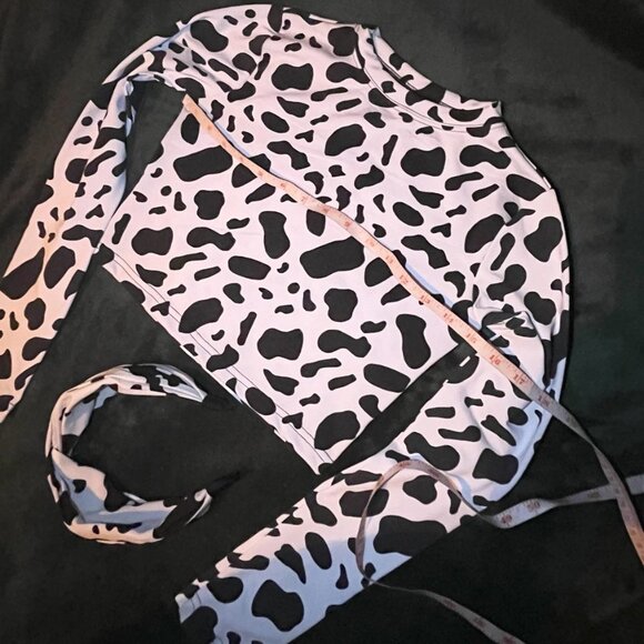 NWOT Cow Print, long sleeve crop top + Headband Dolls Kill Size Small - Picture 4 of 6